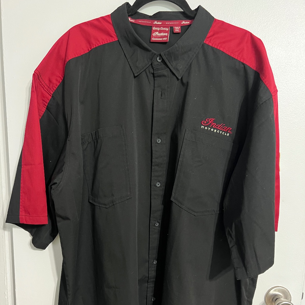 New Indian Motorcycle Men's Black And Red Casual Button Down Shirt